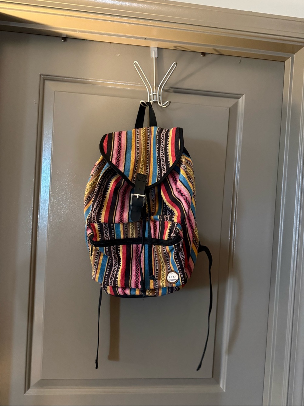 Roxy Multicolor Striped Backpack with Pink, Blue, Yellow and Black Accents